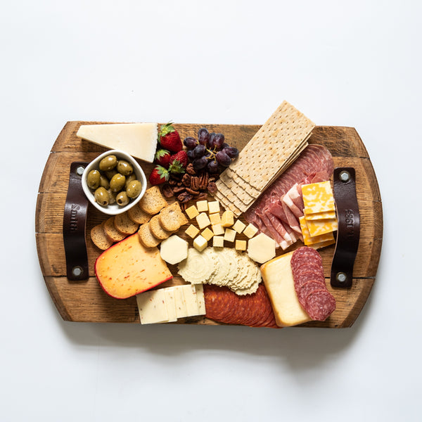 Bourbon Barrel Charcuterie & Cheese Board With Handle