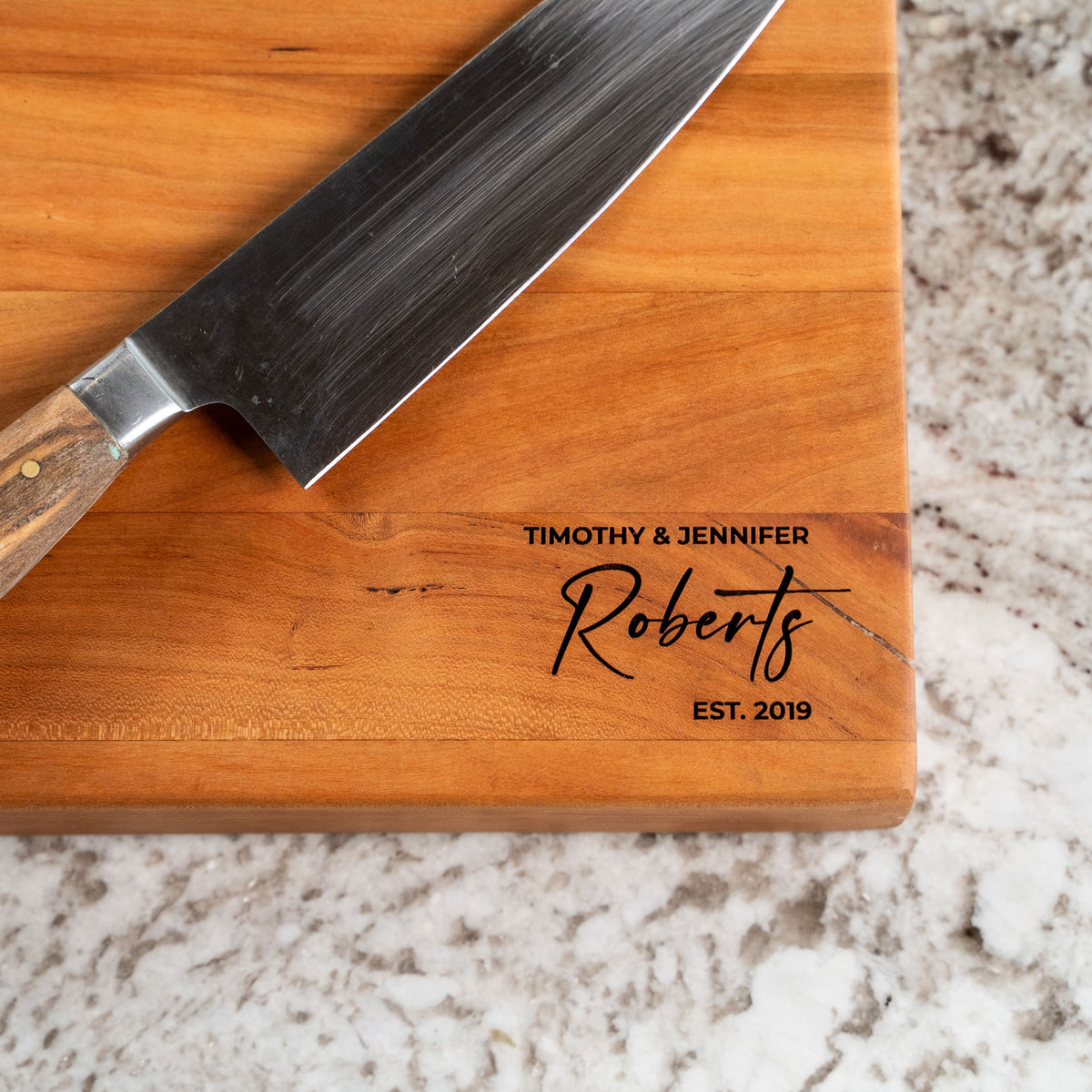 American Cherry Wood Butcher Block Cutting Board, Small - 13.5in x 13.5in / Remove Handles (-$5.00)at Holtz Leather