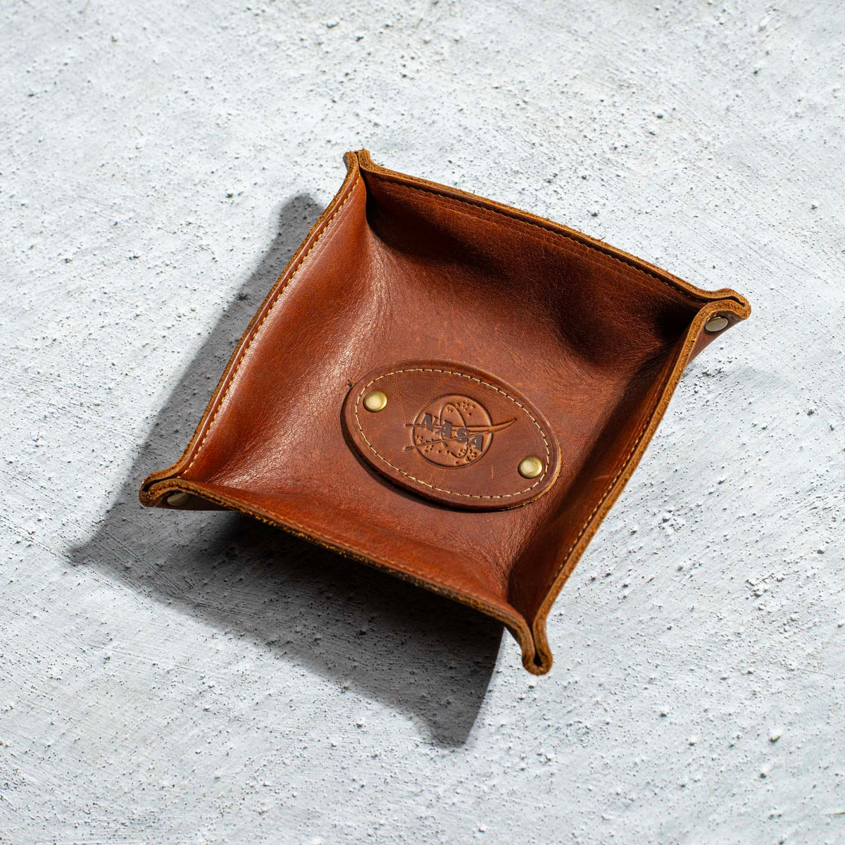The Nasa Monticello Fine Leather Personalized Desk Valet Caddy Tray for Dresser or Office Gift