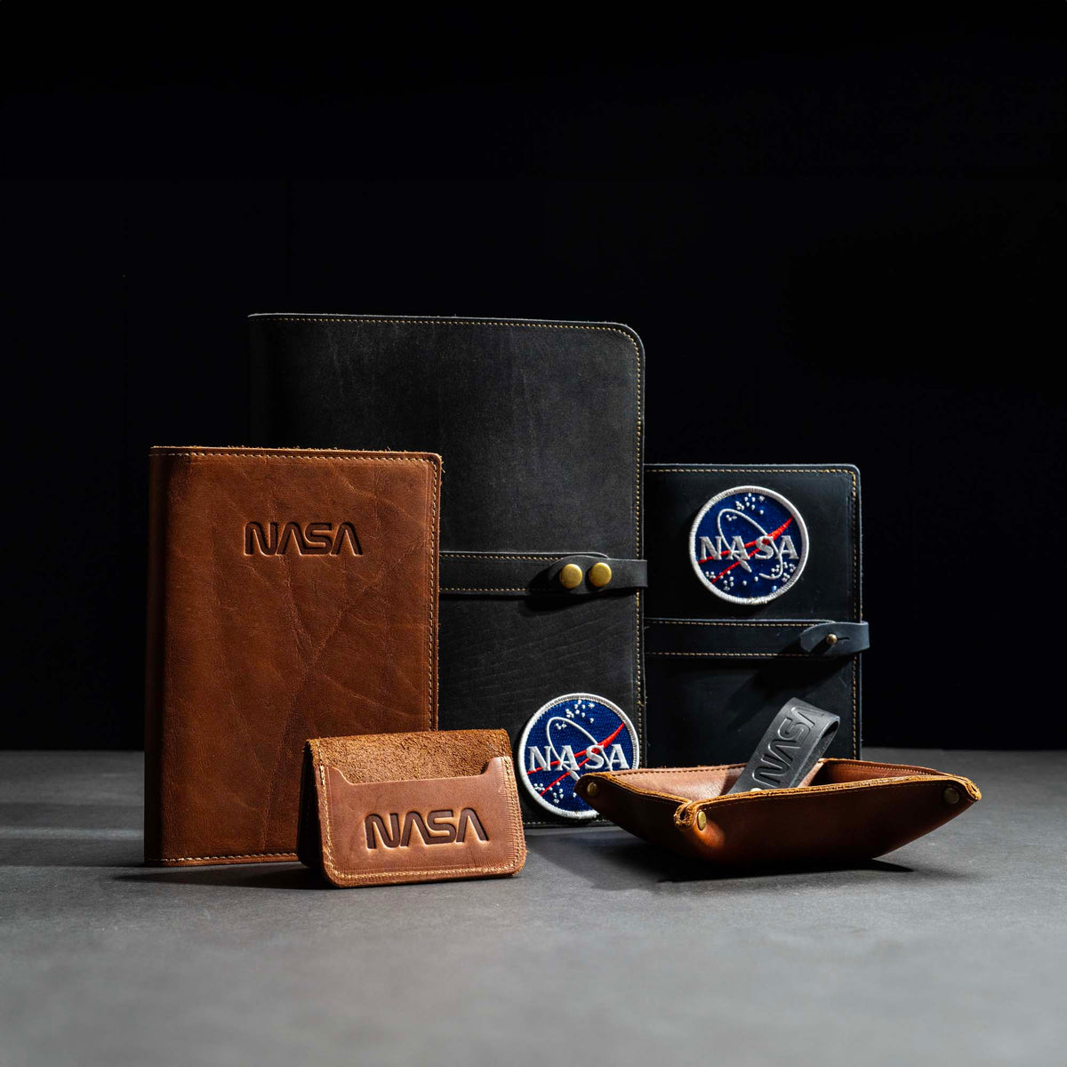 The Nasa Monticello Fine Leather Personalized Desk Valet Caddy Tray for Dresser or Office Gift
