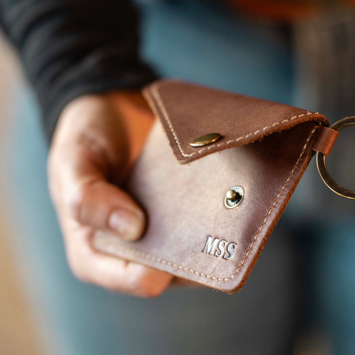 The Amelia Personalized Leather Keychain Wallet and Coin Purse