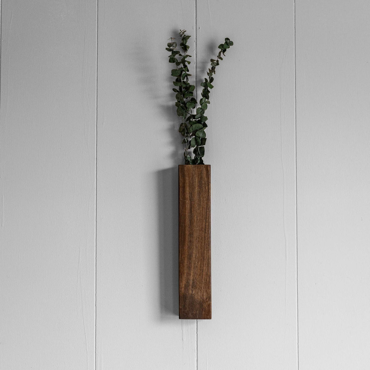 Slim 12 Inch Wood Wall Planter Sconce Vase with Pocket &amp; Eucalyptus