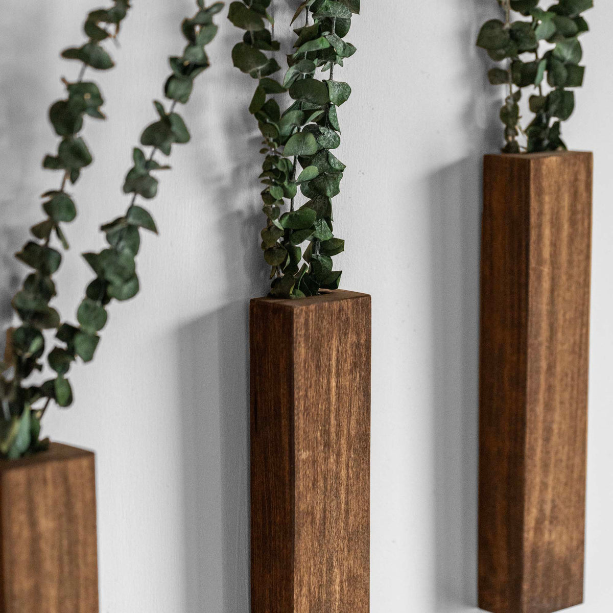 Slim 12 Inch Wood Wall Planter Sconce Vase with Pocket &amp; Eucalyptus