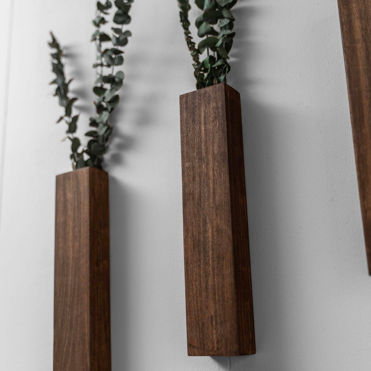 Slim 12 Inch Wood Wall Planter Sconce Vase with Pocket &amp; Eucalyptus