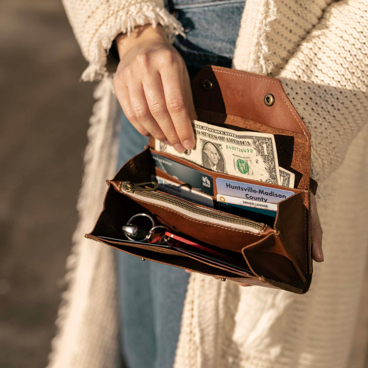 The Jackie O Personalized Leather Clutch Wallet with Wristlet