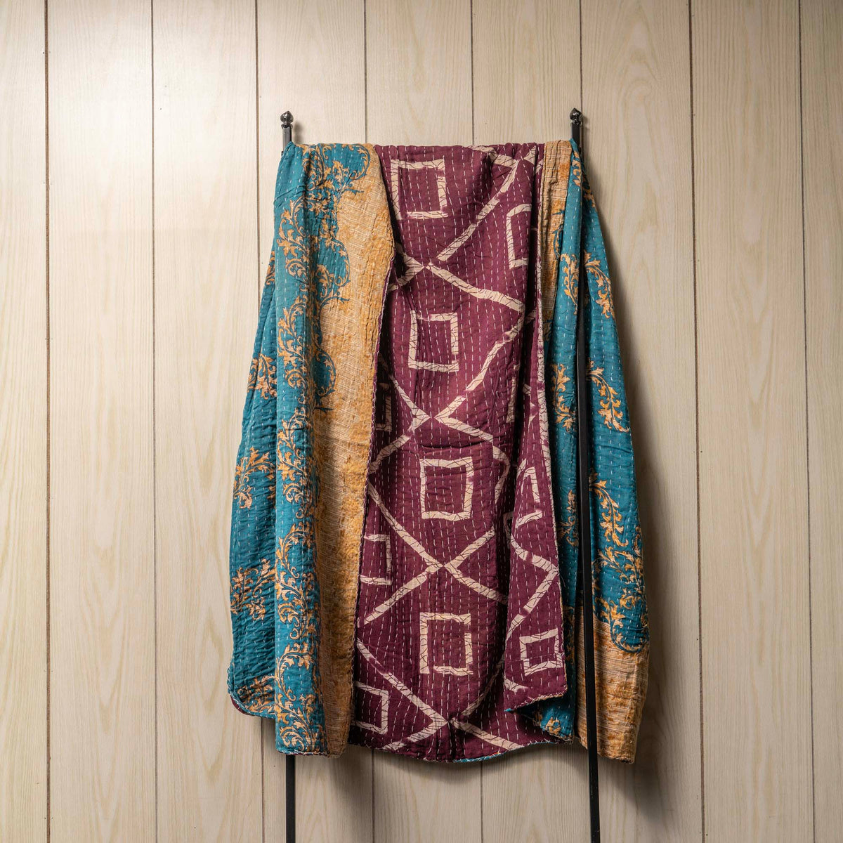 Kantha India Blanket One-of-a-Kind Handcrafted Quilted Pattern Throw ~ No. K-00002