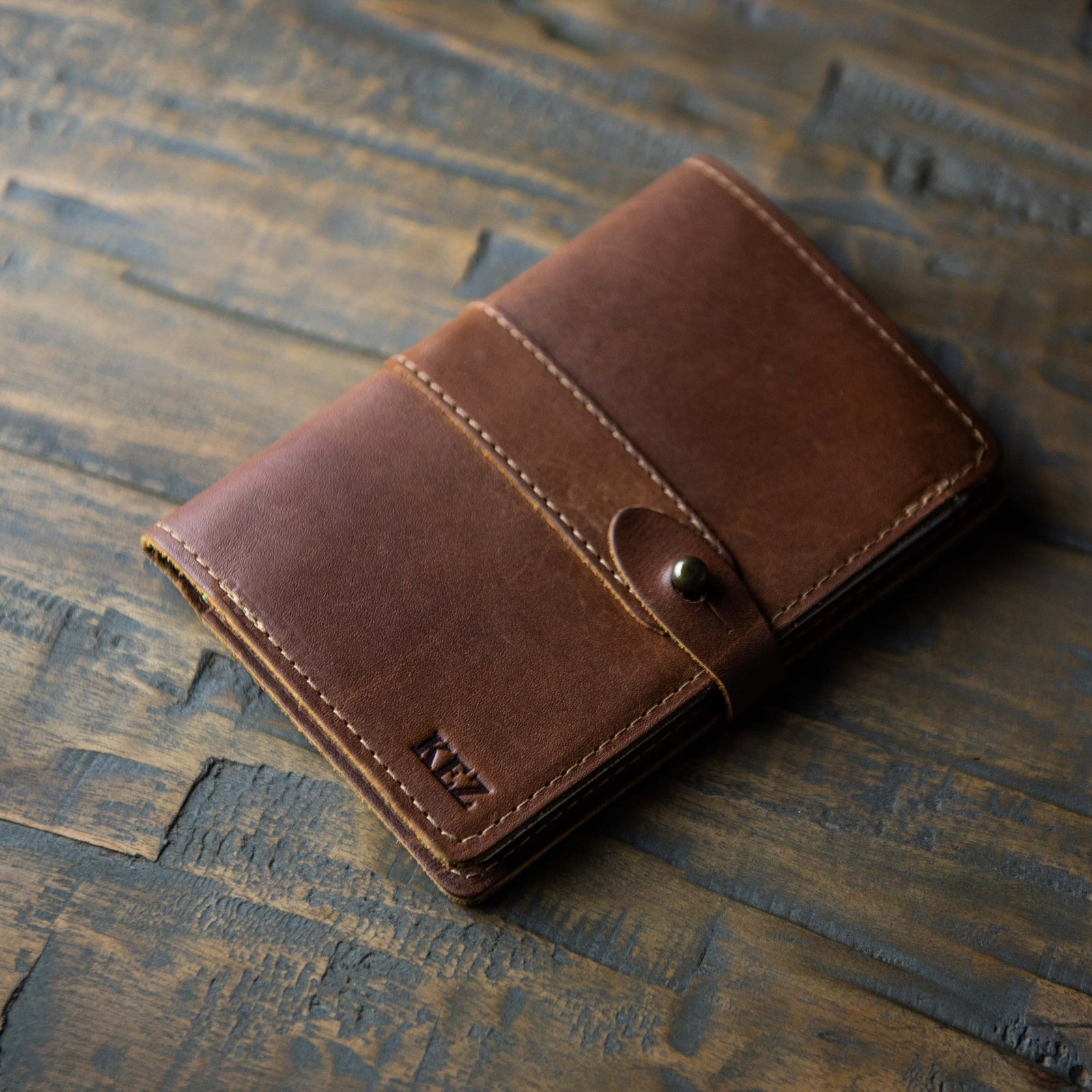 Personalised Leather Blue and Tan Bown Wallet. Credit Card, Cash or ID  Holder. Rustic Style Unisex Pouch. Monogram your Name or Initials :  : Handmade Products