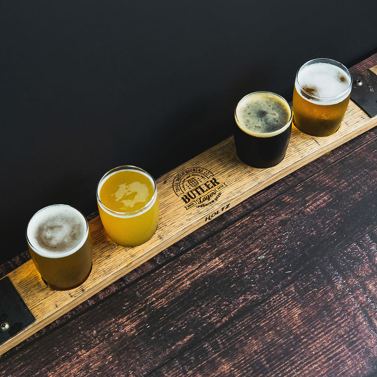 Personalized Beer Flight from Tennessee Whiskey Barrel Stave Barware