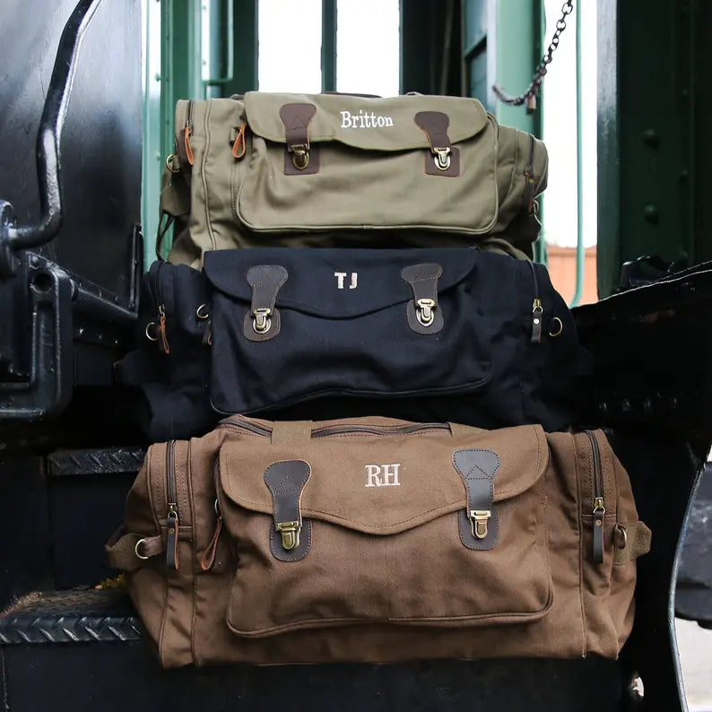 Personalized Canvas Weekender Travel Duffle Bag - Gifts for Groomsmen