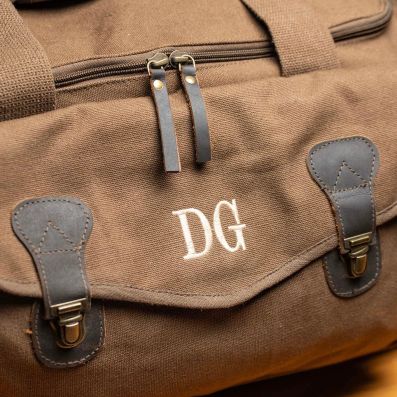 Personalized Canvas Weekender Travel Duffle Bag - Gifts for Groomsmen