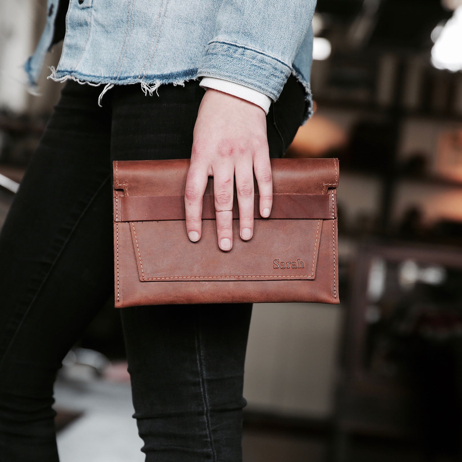 Embossed Leather Clutch Bag