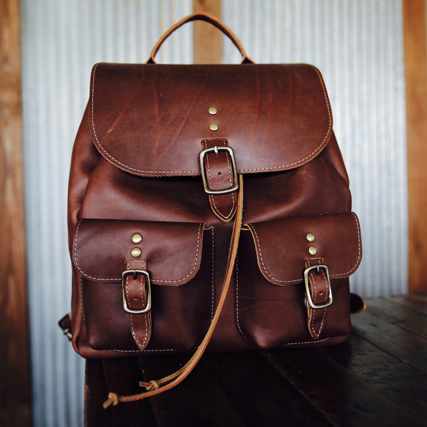 ROCKCOW Handmade Leather Travel Backpack, Designer Backpacks