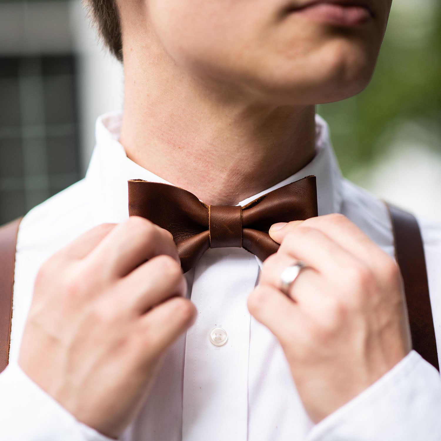 Personalized Leather Bow Tie Ginger Mens Bow Tie Wedding Bow 