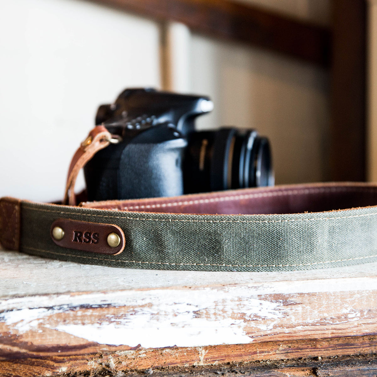 The Nomad Personalized Fine Leather &amp; Canvas Camera Strap