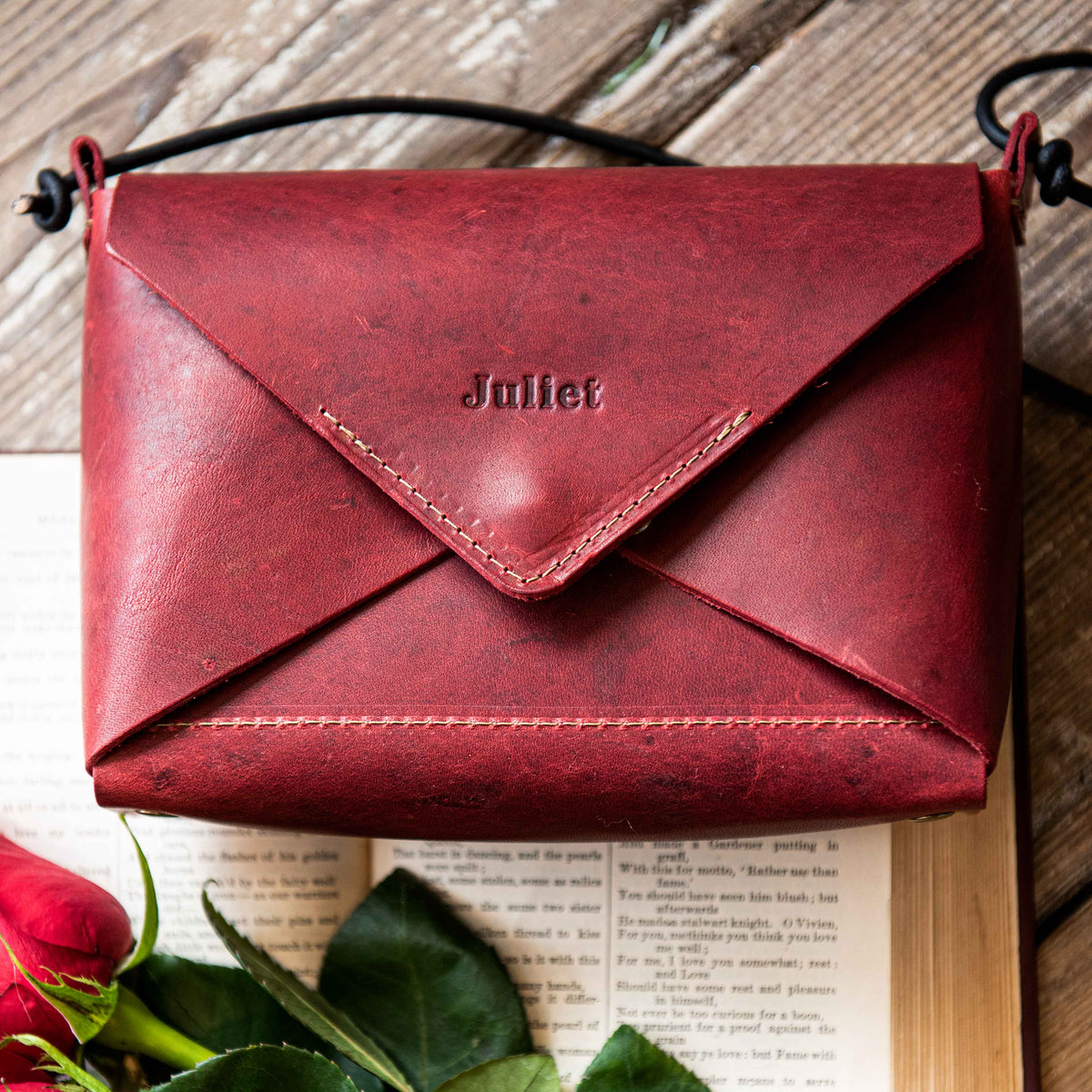 Red Leather Card Case / Personalized Red Envelope Card Holder 