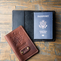 Personalized Leather Passport Cover Premium Leather USA Made Tan / No Foil