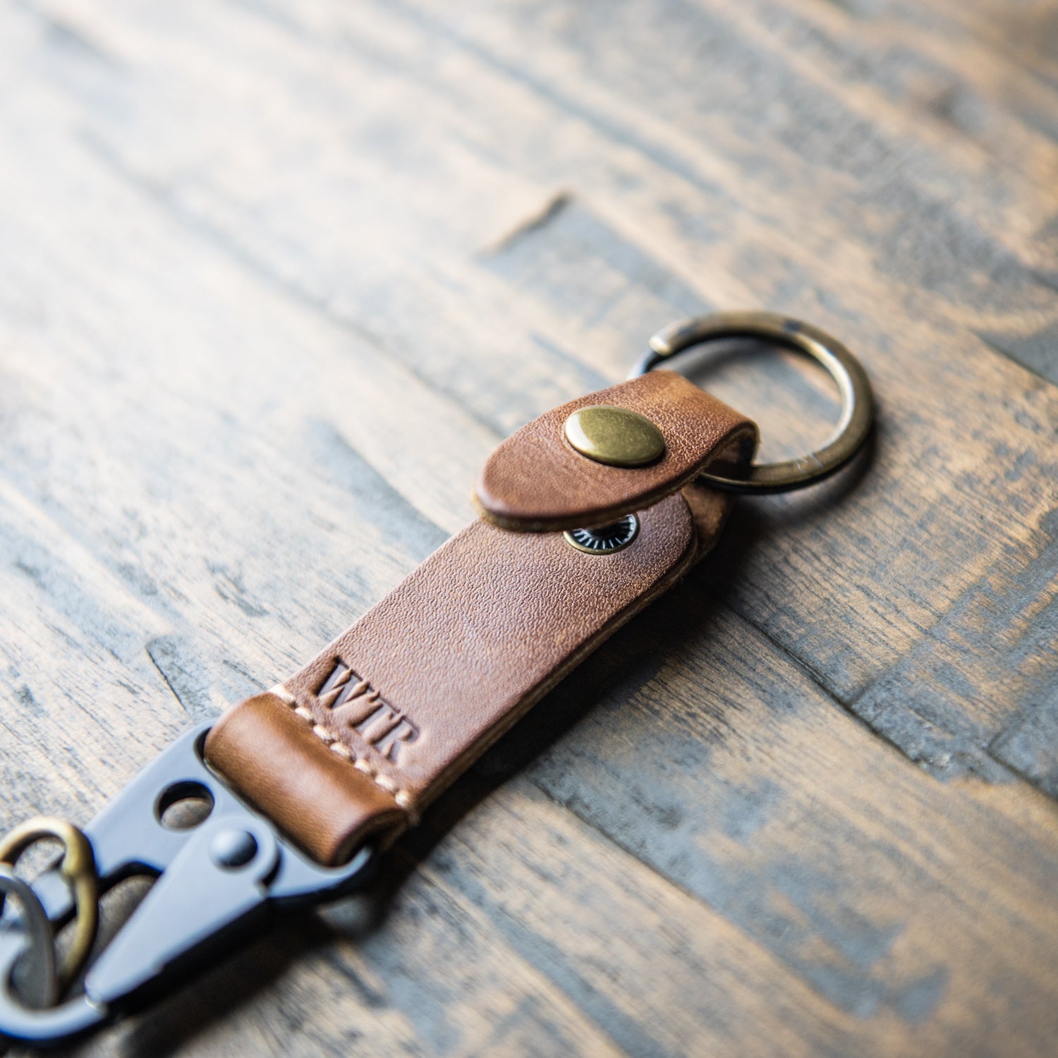 Brown Full-Grain Leather Keychain