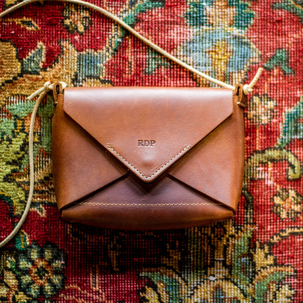 Personalized Leather Envelope Purse Handbag - Made in USA The Cecilia, Brownat Holtz Leather