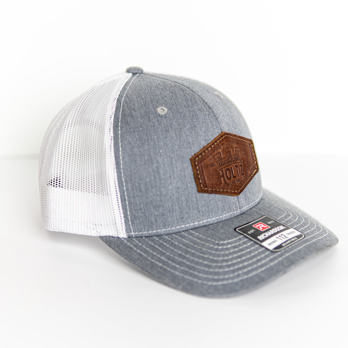 Custom Leather Patch Hat with Your Logo - Trucker Baseball Hats, Black/Whiteat Holtz Leather
