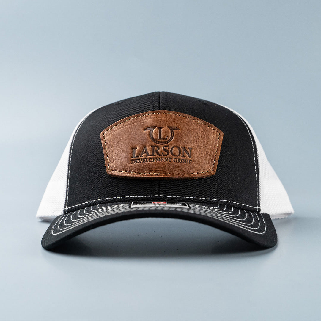 Custom Leather Patch Hat - Distressed Black/Tan