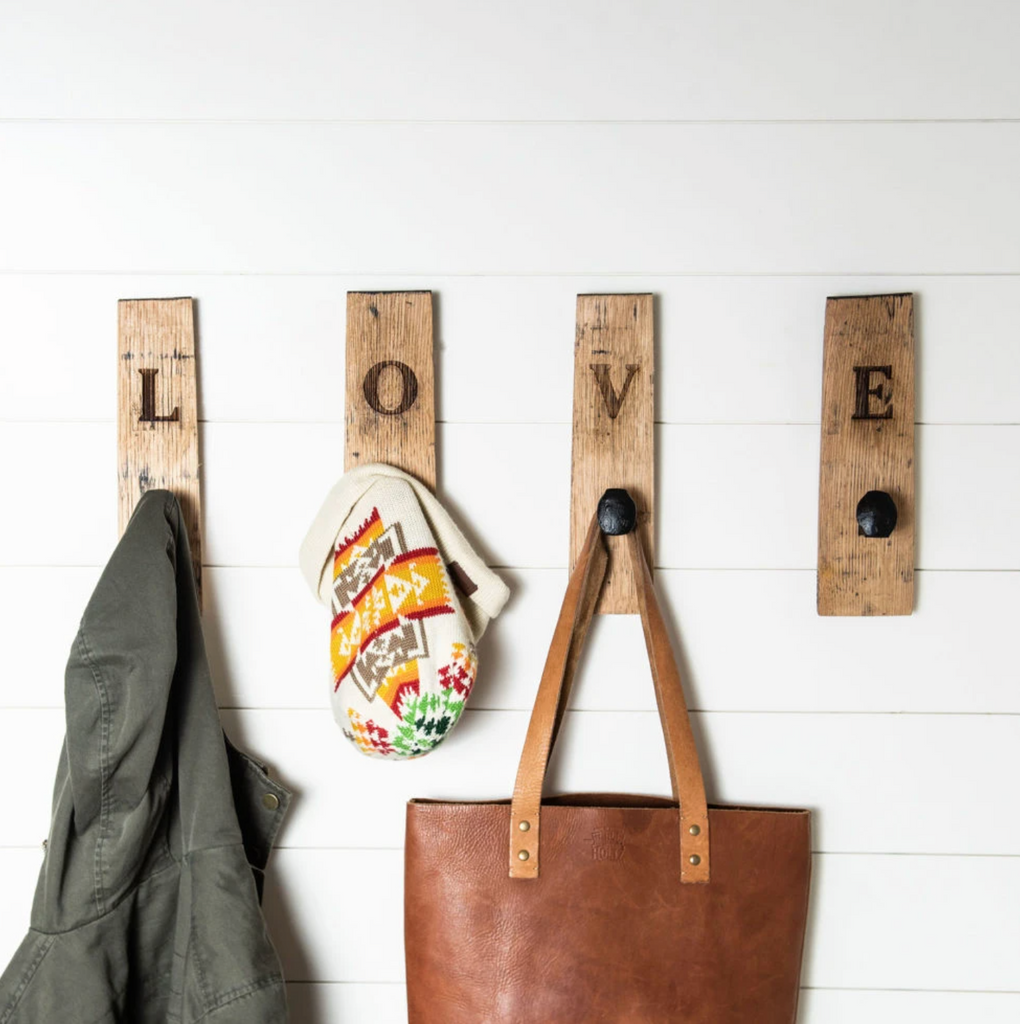 Personalized Towel Hanger Wall Hooks Made from Whiskey Barrel - Farmhouse  Bathroom - Holtz Leather