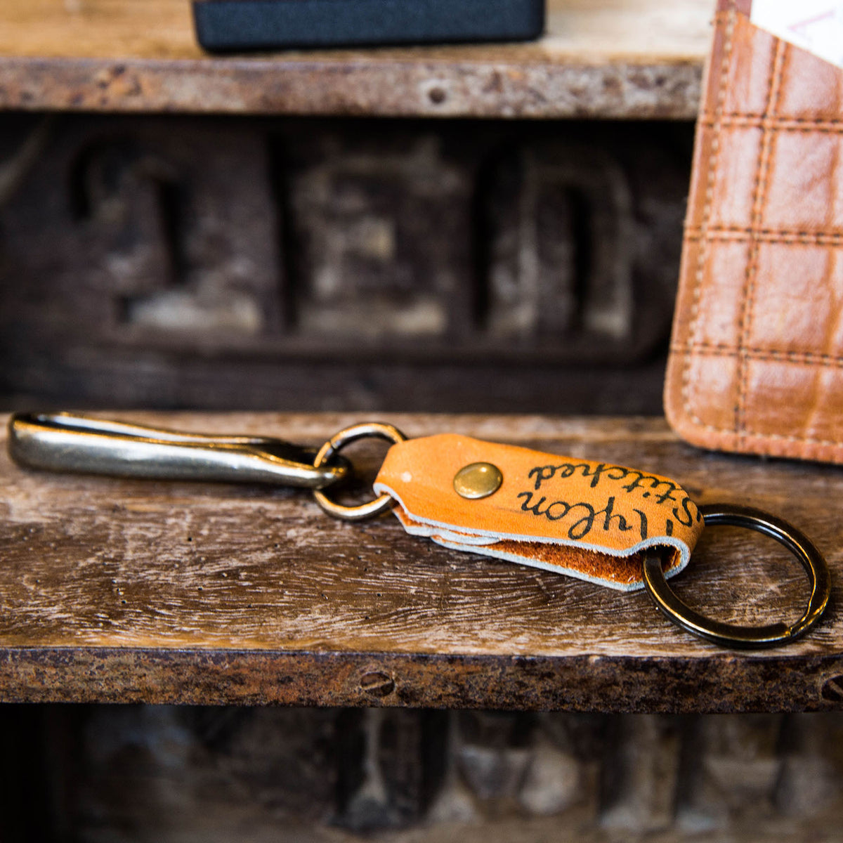 The Big Bass Vintage Baseball Glove Leather Keychain Fish Hook Key Ring Holder